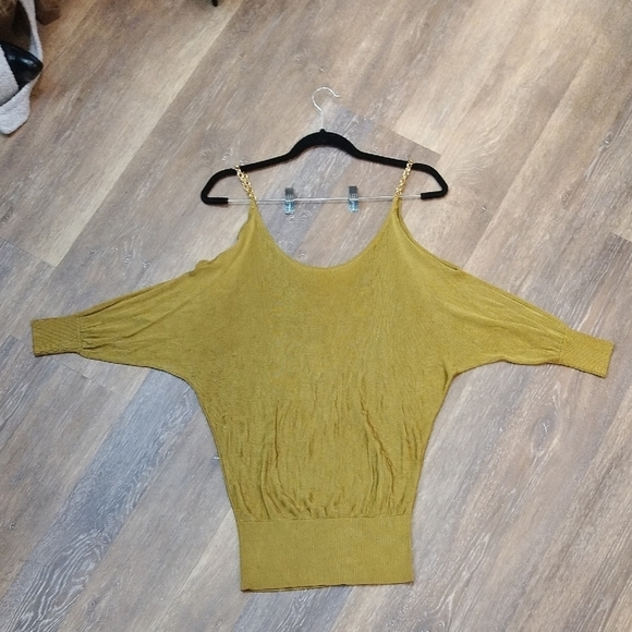 Gold Off the Shoulder Three Quarter Sleeve Sweater - Picture 4 of 4